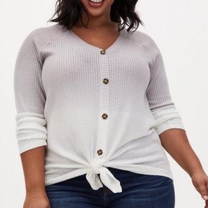 Torrid ombré WAFFLE V-NECK BUTTON-FRONT LONG SLEEVE TOP